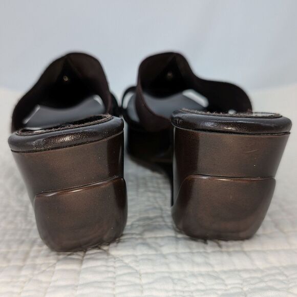 Vintage 1990s y2k Calvin Klein Leather Sandals Brown Logo Wedge Size 7 - Picture 7 of 12
